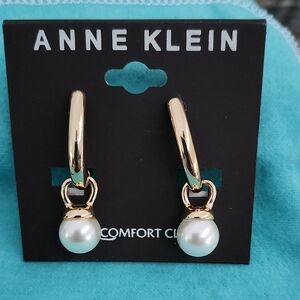 Anne Klein Gold and White Pearl Clip-on Earrings